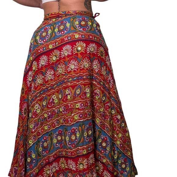 Soft Surroundings Ethnic Wrap Skirt L Boho Embroidered Mirror Sequin Maxi - Picture 3 of 8